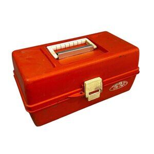 Vintage Old Pal Fishing Tackle Box Model 1040 Rust Color Orange Plus Contents!